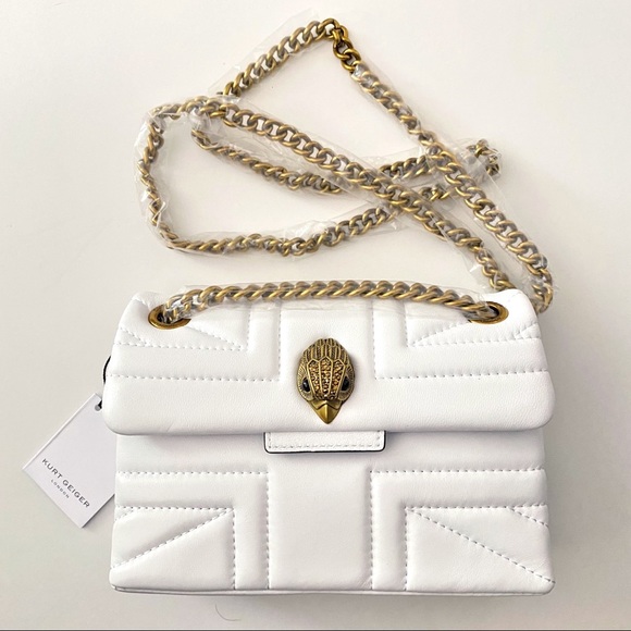 Kurt Geiger London Leather Mini Kensington UJ White NWT Chain Strap Gold Eagle - Picture 5 of 9